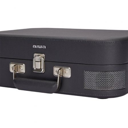 Aiwa VPX-1951TN Tocadiscos Vintage con Maletín de Cuero Titanio, Bluetooth y Grabación USB